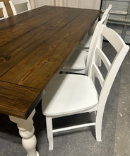 Load image into Gallery viewer, 7-Foot Rustic Farmhouse Dining Table with Turned Legs: Dark Walnut Top