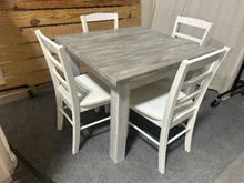 Load image into Gallery viewer, Square Farmhouse Table - With Chair Option - Small Dining Table - Wooden Nook Table Set - Gray White Wash, Distressed White