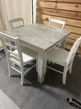 Load image into Gallery viewer, Square Farmhouse Table - With Chair Option - Small Dining Table - Wooden Nook Table Set - Gray White Wash, Distressed White