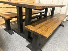 Load image into Gallery viewer, Trestle Style Farmhouse Table - Modern Provincial Brown with True Black - Wooden Dining Table with Benches