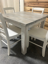 Load image into Gallery viewer, Square Farmhouse Table - With Chair Option - Small Dining Table - Wooden Nook Table Set - Gray White Wash, Distressed White