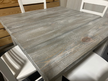 Load image into Gallery viewer, Square Farmhouse Table - With Chair Option - Small Dining Table - Wooden Nook Table Set - Gray White Wash, Distressed White
