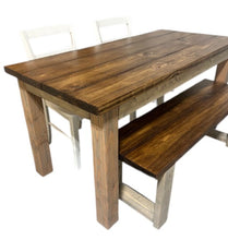 Load image into Gallery viewer, Farmhouse Dining Table Set - Gray and Provincial Brown - Bench Seating and Chair Option - Narrow Wooden Kitchen or Dining Table