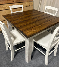 Load image into Gallery viewer, Square Farmhouse Table, Rustic Farmhouse Table, Dining Set with Stools, Table with Short Benches, Provincial Brown Top Gray Whitewash Base
