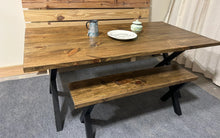 Load image into Gallery viewer, 6-Foot Industrial Dining Table Set: Roanoke Stain, Steel X Legs