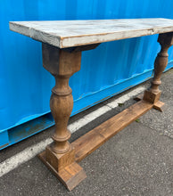 Load image into Gallery viewer, Rustic Farmhouse Entryway Table: Weathered White Top, Turned Legs