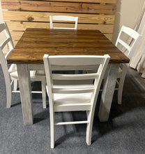 Load image into Gallery viewer, Square Farmhouse Table, Rustic Farmhouse Table, Dining Set with Stools, Table with Short Benches, Provincial Brown Top Gray Whitewash Base