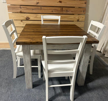 Load image into Gallery viewer, Square Farmhouse Table, Rustic Farmhouse Table, Dining Set with Stools, Table with Short Benches, Provincial Brown Top Gray Whitewash Base