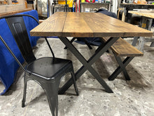 Load image into Gallery viewer, 6-Foot Industrial Dining Table Set: Roanoke Stain, Steel X Legs