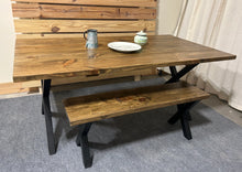 Load image into Gallery viewer, 6-Foot Industrial Dining Table Set: Roanoke Stain, Steel X Legs