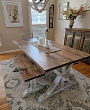 Load image into Gallery viewer, 6ft Classic Pedestal Table With Benches (Provincial, Distressed White)