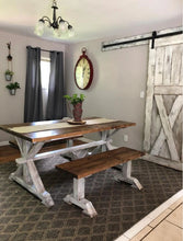 Load image into Gallery viewer, 6ft Classic Pedestal Table With Benches (Provincial, Distressed White)