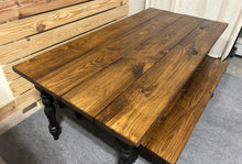 Load image into Gallery viewer, Modern Farmhouse Dining Set with Elegant Turned Legs | Handcrafted Wood Table & Benches | Customizable Seating Options