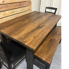 Load image into Gallery viewer, 5-Foot Modern Farmhouse Dining Set with Benches - True Black & Provincial Brown Finish - Real Wood Craftsmanship