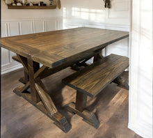 Load image into Gallery viewer, 6ft Classic Trestle Table With Benches (All Dark Walnut)