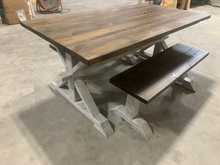 Load image into Gallery viewer, 6ft Classic Pedestal Table With Benches (Dark Walnut, Distressed White)