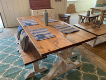 Load image into Gallery viewer, 6ft Classic Pedestal Table With Benches (Early American, Distressed White)