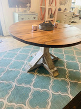 Load image into Gallery viewer, 4ft Round Pedestal Farmhouse Table (Distressed White , Provincial)