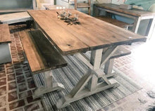 Load image into Gallery viewer, 6ft Classic Pedestal Table With Benches (Provincial, Distressed White)