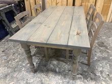 Load image into Gallery viewer, 6-Foot Wooden Dining Table Set – Farmhouse Table with Turned Legs – Rustic Dining Room Table – Kitchen Table – Modern Farmhouse Decor