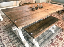 Load image into Gallery viewer, 6ft Classic Pedestal Table With Benches (Provincial, Distressed White)