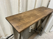 Load image into Gallery viewer, Rustic Farmhouse Console Table: Gray X-Style Legs, Provincial Brown Top
