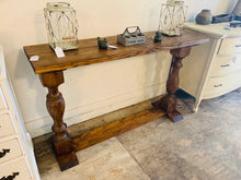 Load image into Gallery viewer, Farmhouse Entryway Table: Provincial Brown Wooden Console with Turned Legs