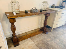 Load image into Gallery viewer, Farmhouse Entryway Table: Provincial Brown Wooden Console with Turned Legs