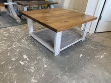 Load image into Gallery viewer, Farmhouse Square Coffee Table (Distressed White, Early American Brown)