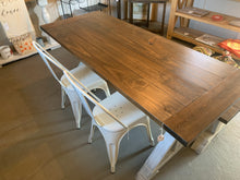 Load image into Gallery viewer, 6ft Narrow Pedestal Table with Chairs and Bench (Distressed White Dark Walnut)