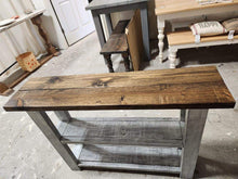 Load image into Gallery viewer, Farmhouse Console Table (Dark Walnut, Distressed White)