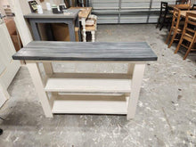 Load image into Gallery viewer, Handcrafted Carbon Gray Console Table: Whitewash Top, Antique White Base