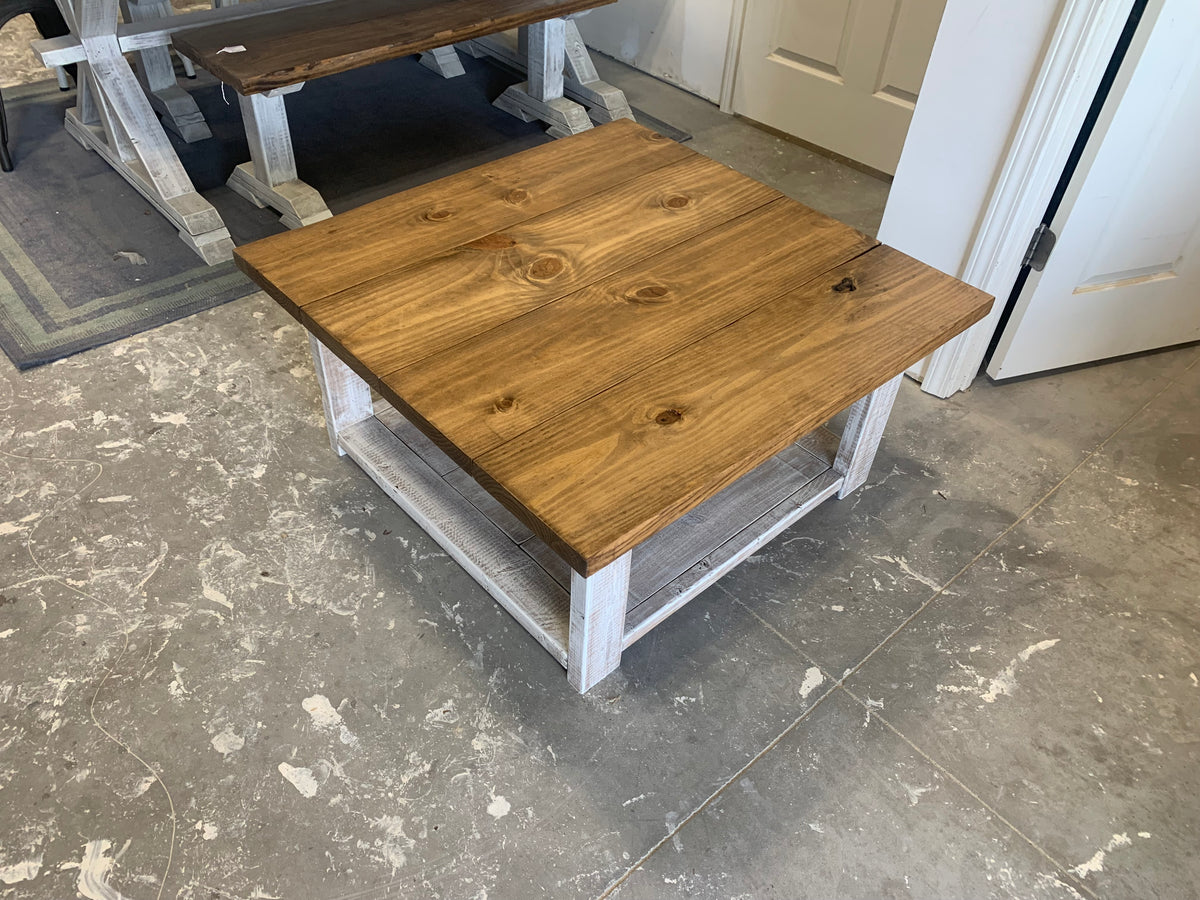 Rustic Pedestal Farmhouse Dining Table Set with Benches (Provincial