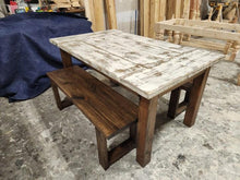 Load image into Gallery viewer, Small Table and Benches - Dining Room Table Set - Weathered White, Dark Walnut, 5ft Wooden Table