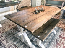 Load image into Gallery viewer, 6ft Classic Pedestal Table With Benches (Provincial, Distressed White)