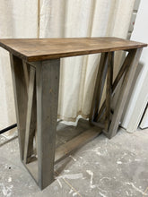Load image into Gallery viewer, Rustic Farmhouse Console Table: Gray X-Style Legs, Provincial Brown Top