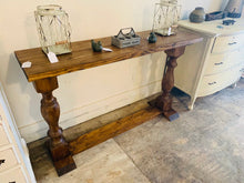 Load image into Gallery viewer, Farmhouse Entryway Table: Provincial Brown Wooden Console with Turned Legs