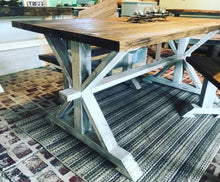 Load image into Gallery viewer, 6ft Classic Pedestal Table With Benches (Provincial, Distressed White)