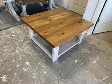 Load image into Gallery viewer, Farmhouse Square Coffee Table (Distressed White, Early American Brown)