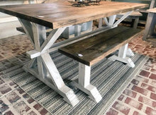 Load image into Gallery viewer, 6ft Classic Pedestal Table With Benches (Provincial, Distressed White)