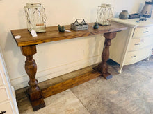 Load image into Gallery viewer, Farmhouse Entryway Table: Provincial Brown Wooden Console with Turned Legs