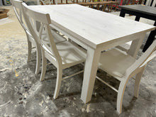 Load image into Gallery viewer, White Dining Table Set - Chair and Bench Combo - Marshmallow White, Antique White - Coastal Farmhouse Kitchen Table Set