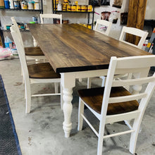 Load image into Gallery viewer, 7-Foot Farmhouse Table: Dark Walnut Top, Antique White Turned Legs