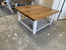 Load image into Gallery viewer, Farmhouse Square Coffee Table (Distressed White, Early American Brown)