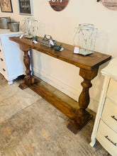 Load image into Gallery viewer, Farmhouse Entryway Table: Provincial Brown Wooden Console with Turned Legs
