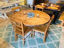 Load image into Gallery viewer, Round Dining Table - Pedestal Base - Farmhouse Round Wooden Kitchen Table - Distressed White, Provincial Brown