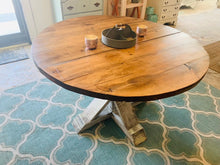 Load image into Gallery viewer, 4ft Round Pedestal Farmhouse Table (Distressed White , Provincial)