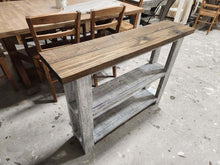 Load image into Gallery viewer, Farmhouse Console Table (Dark Walnut, Distressed White)