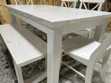 Load image into Gallery viewer, White Dining Table Set - Chair and Bench Combo - Marshmallow White, Antique White - Coastal Farmhouse Kitchen Table Set