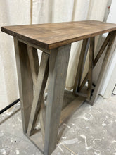 Load image into Gallery viewer, Rustic Farmhouse Console Table: Gray X-Style Legs, Provincial Brown Top
